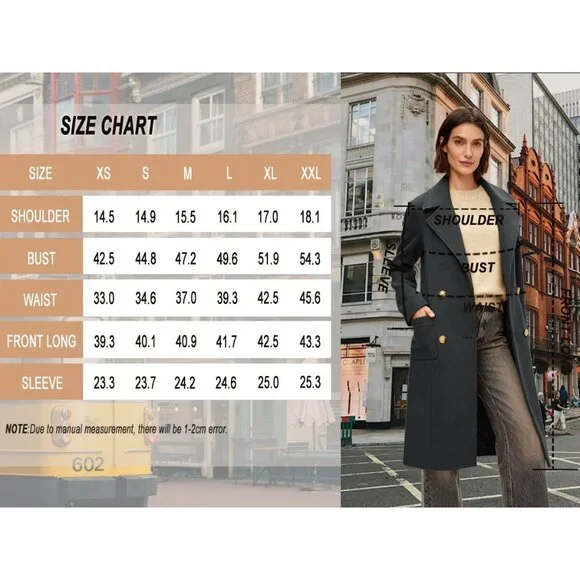 Women's Grey Winter Double-breasted Long Overcoat Classic Casual Trench Coat